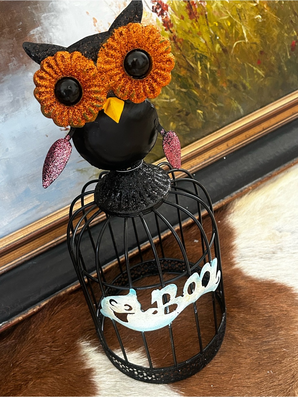 Orange & Black Owl Cage candle cover